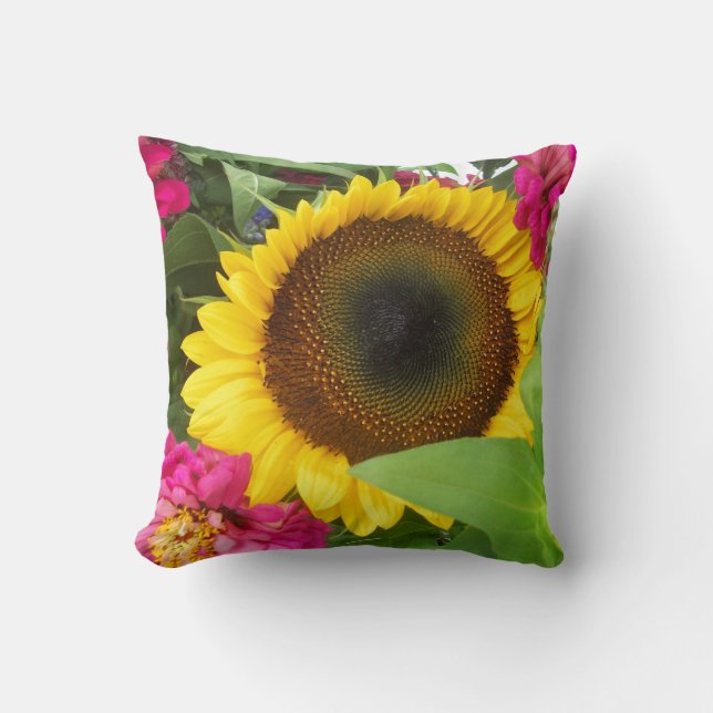Coussin décoratif: Sunflower & Zinnia Bouquet_ (Recto)
