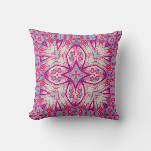 Coussin décoratif Tribal Aztec rose violet (Recto)