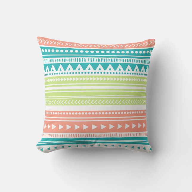 Coussin décoratif tribal de chaux turquoise de (Recto)
