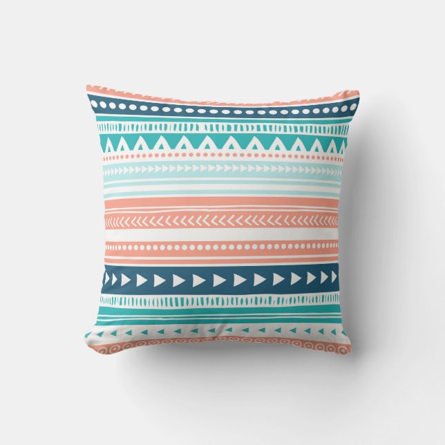 Coussin décoratif tribal de corail turquoise bleu (Recto)