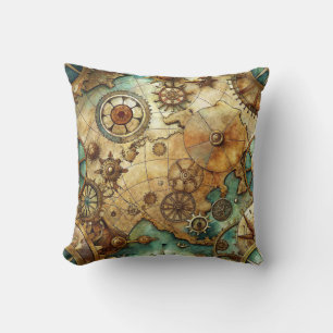 Coussin décoratif vieille carte Steampunk