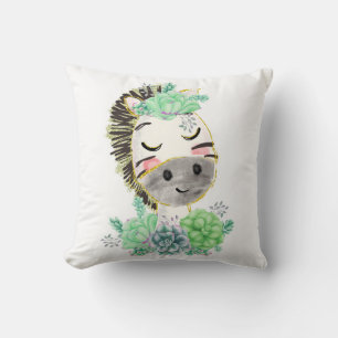 Coussin décoratif zèbre à l'aquarelle avec succule
