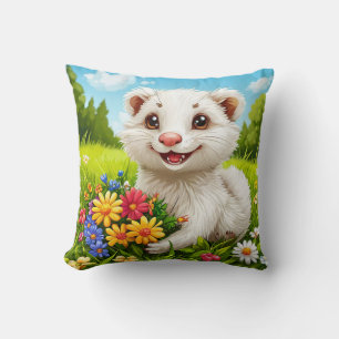 Coussin 🐾 Décoration de jardin floral de furet blanc mign