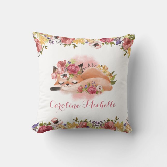 Coussin Décoration de la pouponnière Renard rose Floral (Recto)