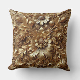 Coussin Décoration de Luxe Florale Baroque Dorée Élégante