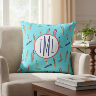 Coussin Décoration de maison de plage et surf Monogramme