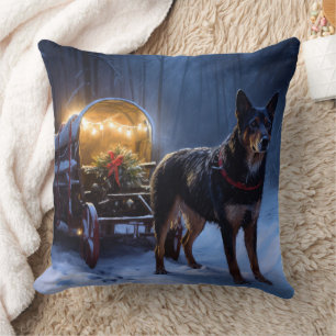 Coussin Décoration de Noël Australian Kelpie Snowy Sleigh
