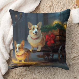 Coussin Décoration de Noël Traîneau enneigé Corgi
