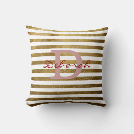 Coussin décoration personnalisée à rayures dorées monogram