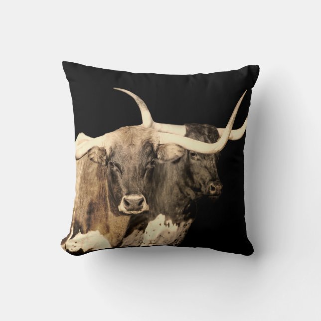 Coussin décoration vaches landes sépia tons noir (Recto)