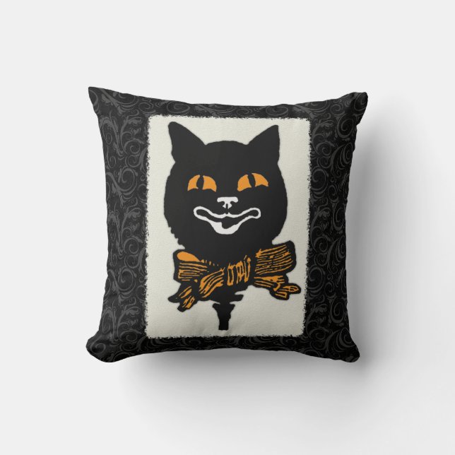 Coussin Décoration vintage de chat de Halloween (Recto)