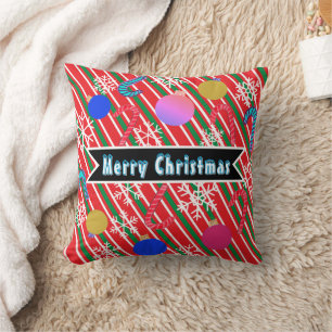 Coussin Décorations de cannes à bonbons rayées de Noël