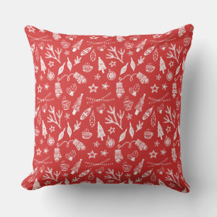 Coussin Décorations de Noël à la main Jeu de Fêtes Rouge
