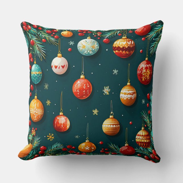 Coussin Décorations de Noël festives avec ornements (Recto)