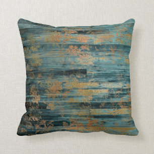 Coussin Découpage en bois bleu et floral or