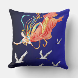 Coussin Déesse chinoise volante de l'art de Dunhuang avec
