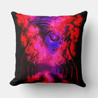 Coussin Déesse néon dans une forêt enchantée