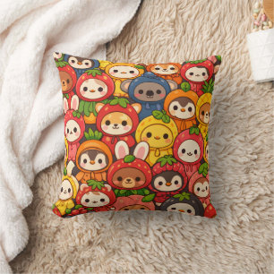Coussin Défilé d'amis fruits Chibi d'animaux mignons