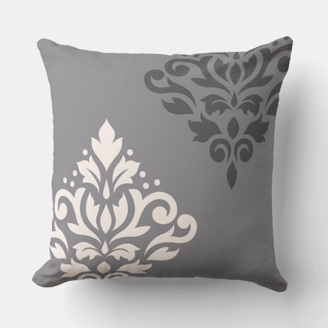 Coussin Défiler Damask Art I Cream & Gris (Recto)
