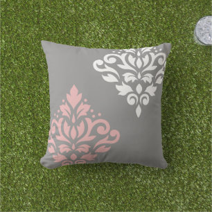 Coussin Défiler Damask Art I rose blanc gris