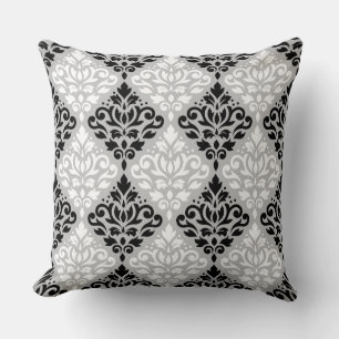 Coussin Défiler Damask Big Ptn B&W sur Grey