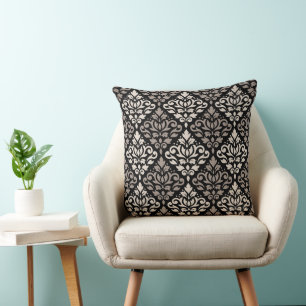 Coussin Défiler Damask Gros Motif Taupe Crème Noir