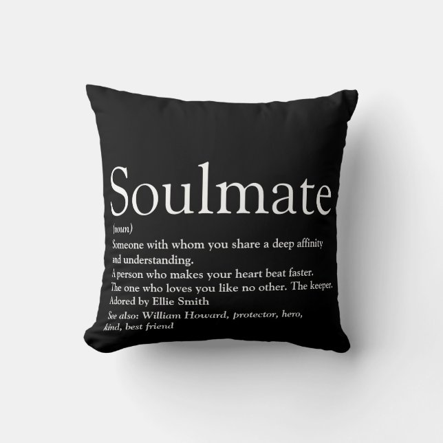 Coussin Définition d'âme sœur Noir et Blanc Amusant (Recto)