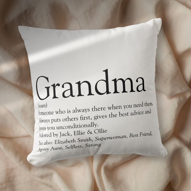 Coussin Définition de grand-mère, grand-mère et meilleure  (World's Best Ever Grandma, Grandmother Definition Throw Pillow)