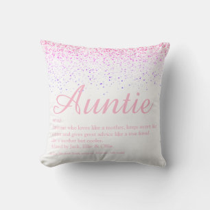 Coussin Définition de tante élégante, rose, pailletée et
