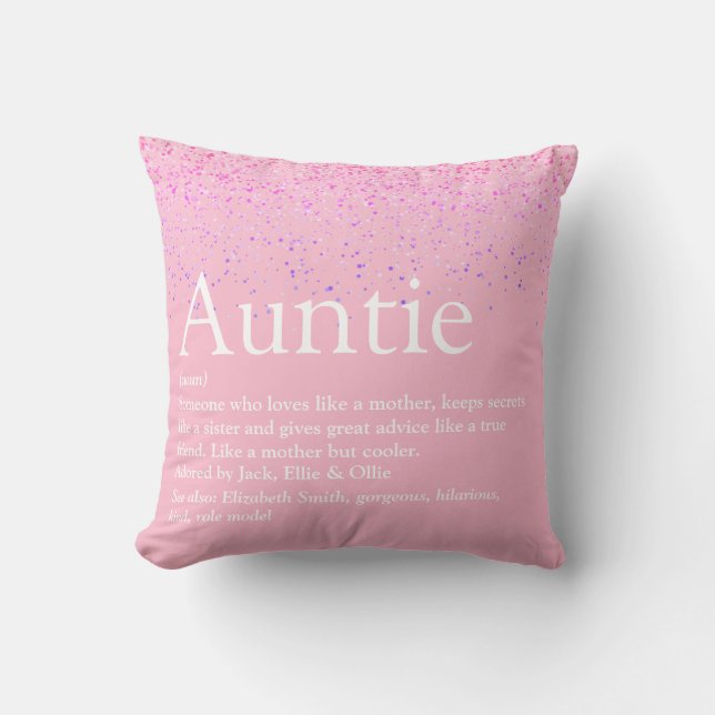 Coussin Définition de Tante Fun Pink Glitter Girly Meilleu (Recto)