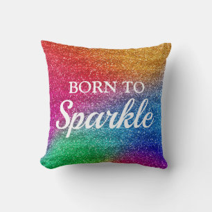 Coussin Dégradé arc-en-ciel scintillant Paillettes Née pou