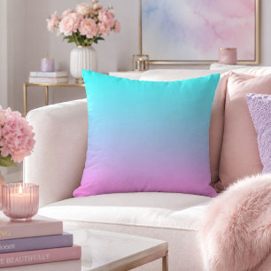 Coussin Dégradé de couleurs de sirène violet rose aqua omb