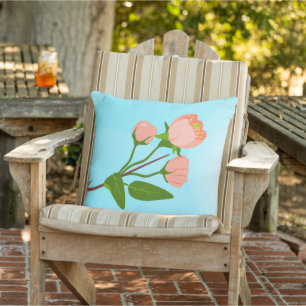 Coussin Dégradé du ciel bleu avec branche de ressort fleur