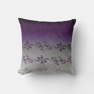 Coussin Dégradé gris violet à motif de feuille florale ray