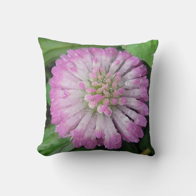 Coussin Dekokissen rosa Kleeblüte mit Wassertropfen (Recto)