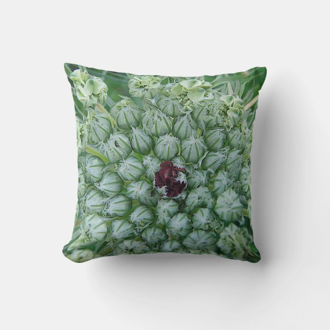 Coussin Dekokissen weiss-grüne Wildblüten mit roter Mitte (Recto)