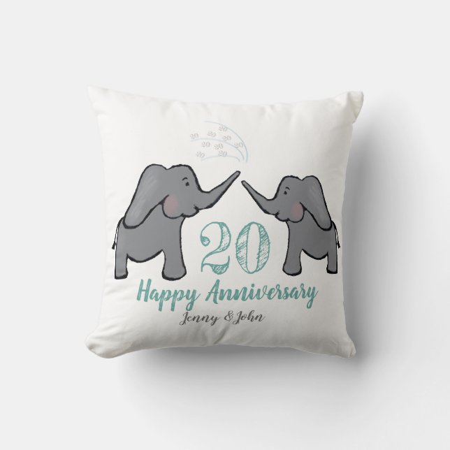 Coussin d'éléphant vert du 20e mariage anniversair (Recto)