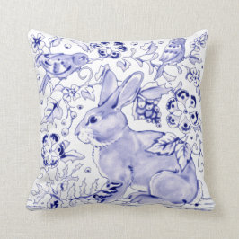 Coussin Delft Blue Blanc Lapin Lapin Oiseaux Dedham Élégan