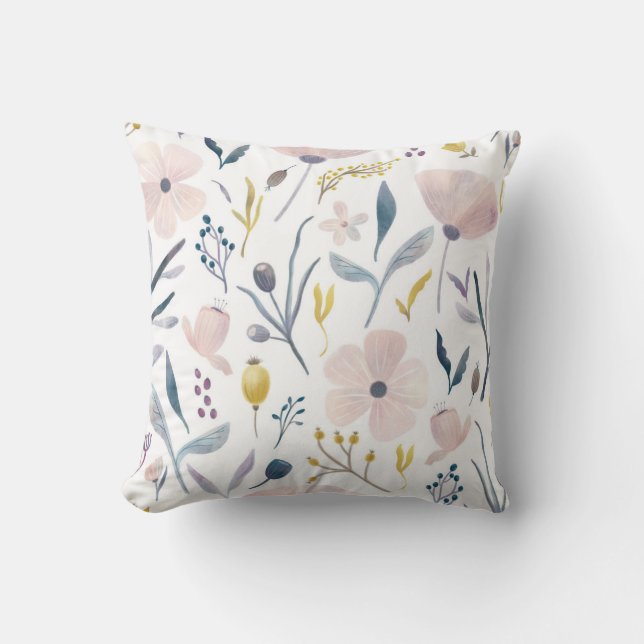 Coussin Délicate Pastel Jolie Fleur Bleue Rose Feminine (Recto)