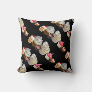 Coussin DÉLICIEUX CUPCAKES DESERT SHOP, Rose Black Fuchsia