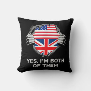 Coussin Demi-Américain Moitié Anglais USA Angleterre Drape