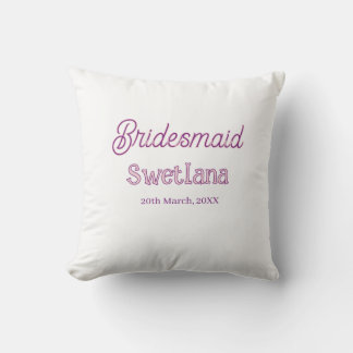 Coussin demoiselle d'honneur violet rose nom date demoisel