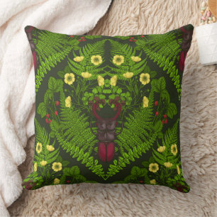 Coussin Dendroctones et fougères, feuilles verts