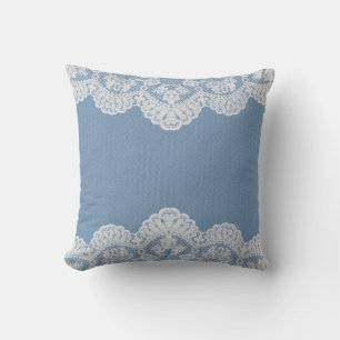 Coussin Denim bleu et dentelle