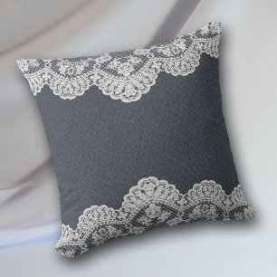 Coussin Denim et dentelle bleu foncé