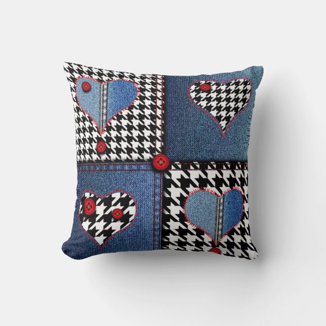 Coussin Denim Patchwork : Motif en tissu transparent (Recto)