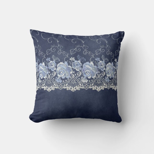 Coussin Dentelle bleue et blanche de la marine (Recto)