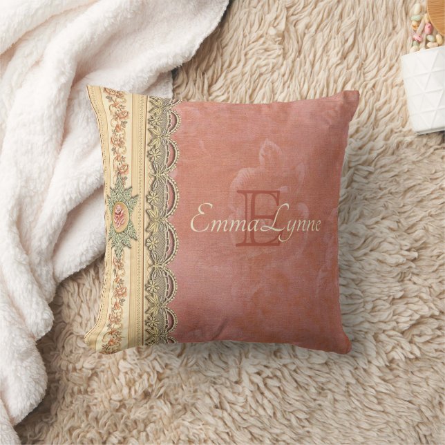 Coussin Dentelle d'ivoire Rose de corail Elégante Personna (Couverture)