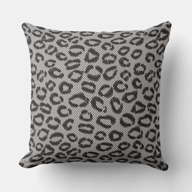 Coussin Dentelle nette noire avec le motif de léopard sur (Recto)