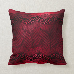 Coussin Dentelle noire Faux en rouge